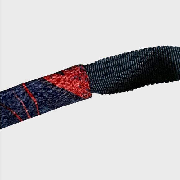 VTG Georgina Von Etzdorf Bird Floral Silk Self Tie Bow Tie Navy Red England RARE - Picture 7 of 16